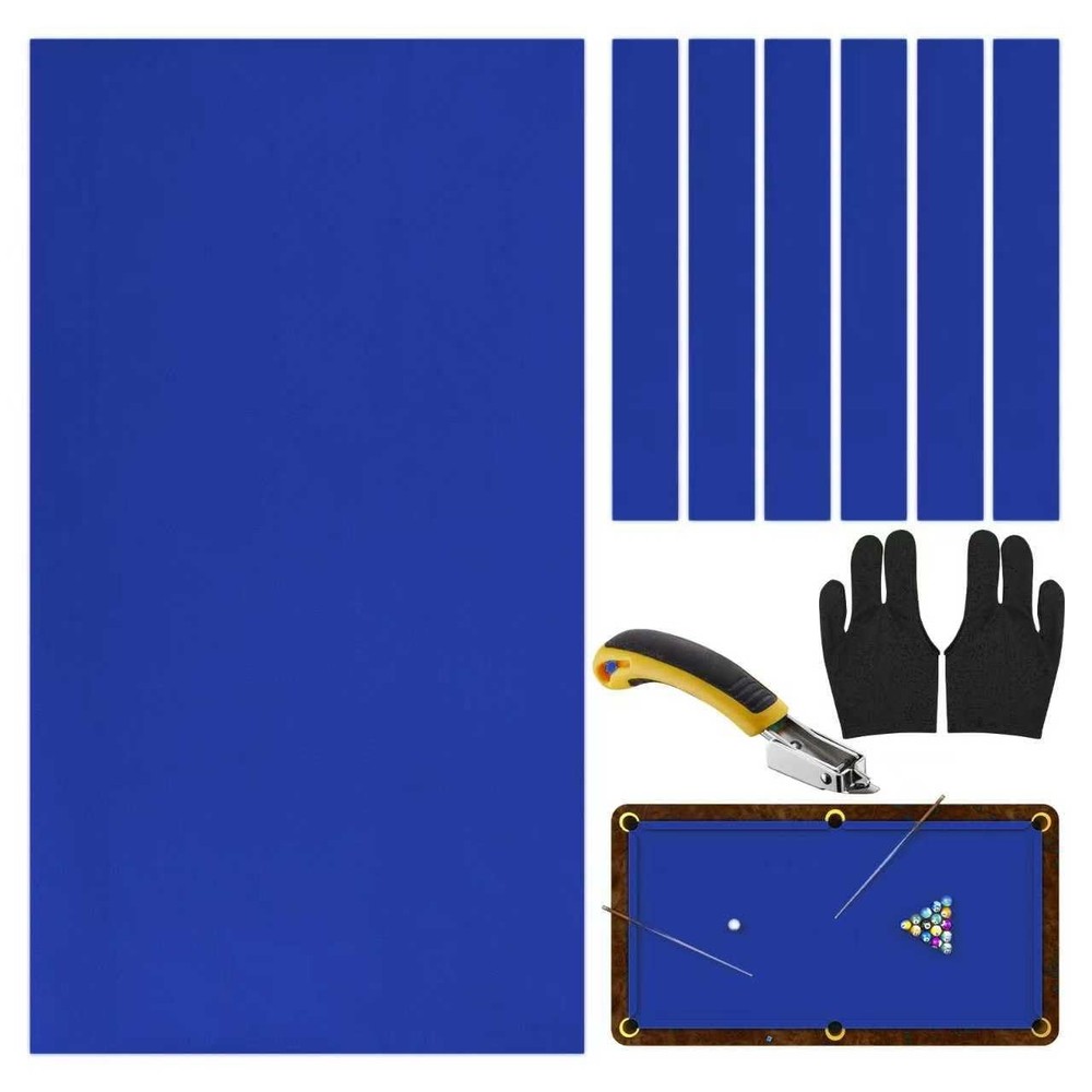 Pre-Cut Pool Table Felt Kit - 8ft Billiard Cloth w/Gloves, Strips & Tools, Fe...