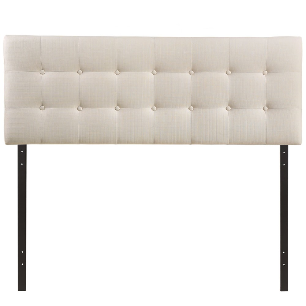 Modway Fabric Upholstered Button Tufted Square King Size Headboard in Ivory