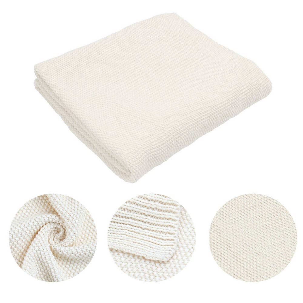 Soft 100% Cotton Solid Decorative Knitted Sofa / Bed Throw Blanket in 14 Colours
