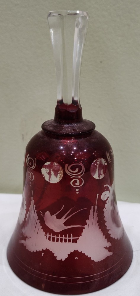 Czech Bohemian Ruby Red Scenic Crystal Cut To Clear Bell