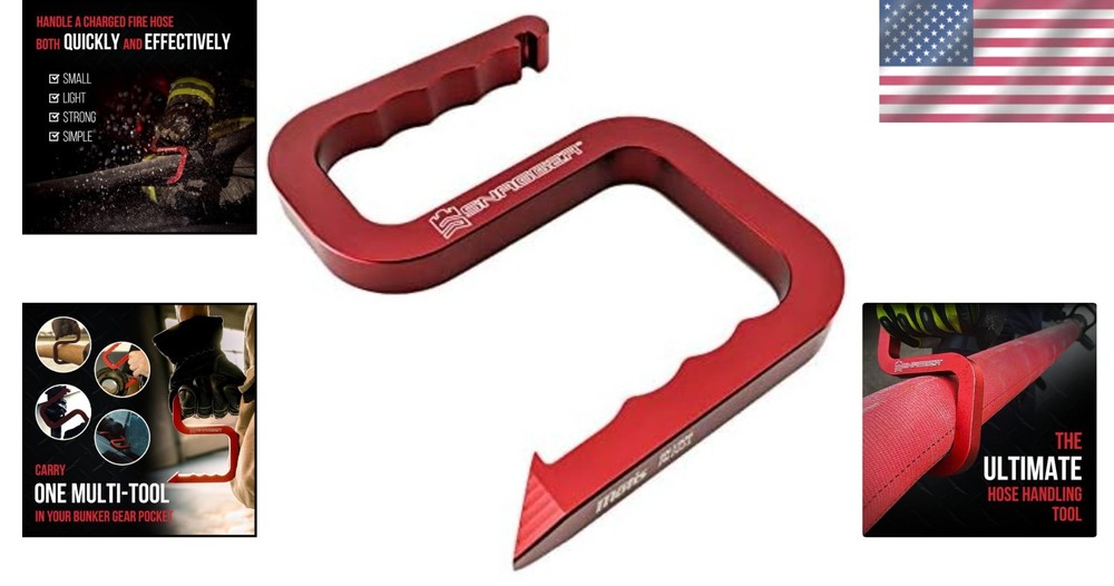 Compact Firefighter Snagger Tool: Breaks Tempered Glass with Ease - Red Aluminum
