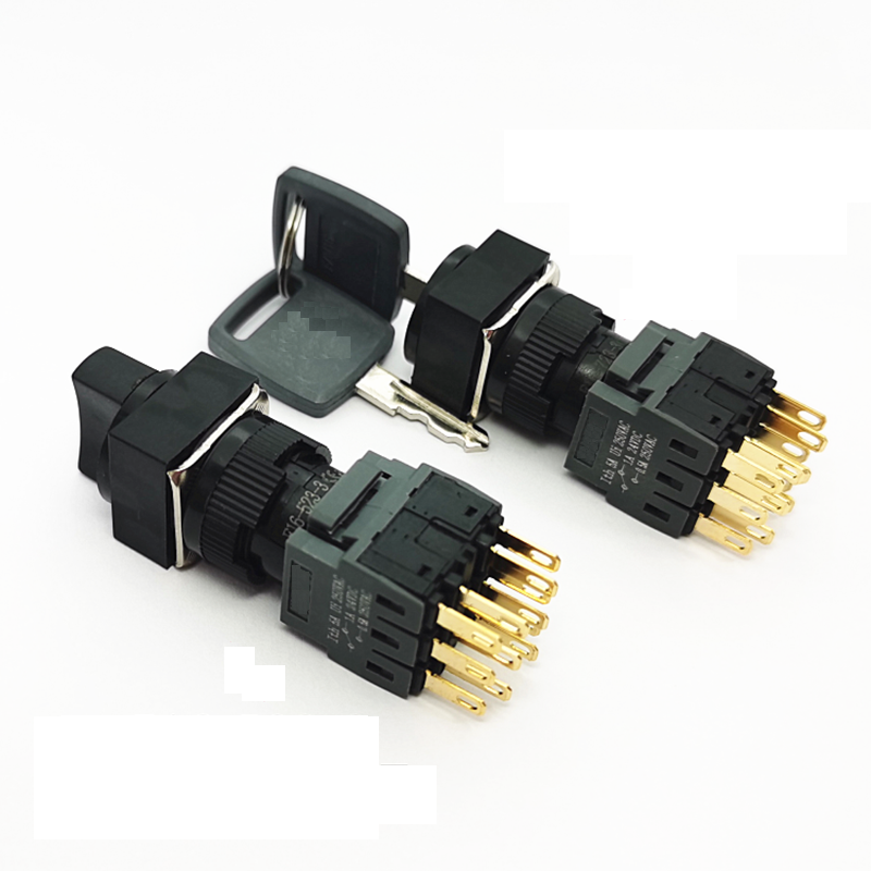 16mm IP40 2/3Position Lock Switch Maintain/Return Square Plastic Key Switch 2key