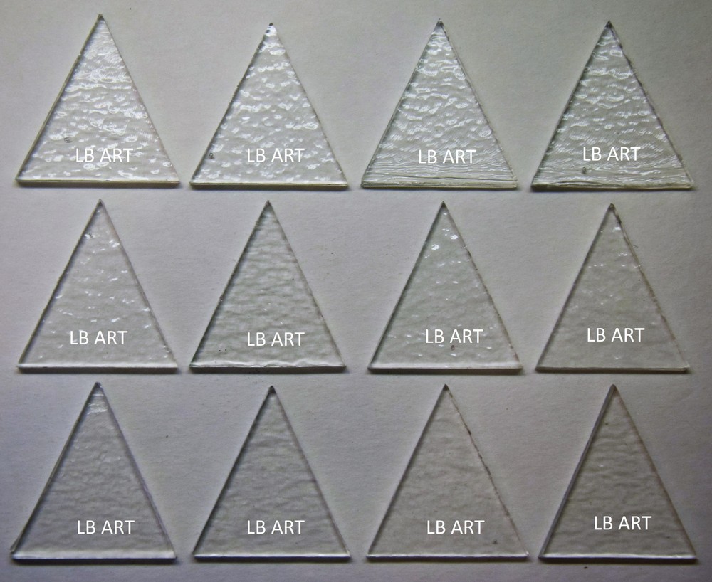 12 CLEAR 1 1/2" TALL TRIANGLES BULLSEYE THIN GLASS 90 COE TESTED COMPATIBLE