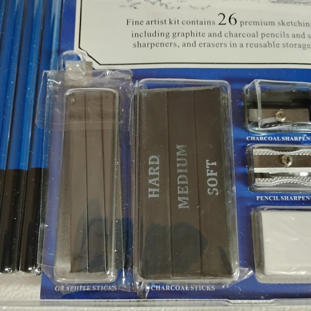 Kozzi Drawing Set 26 Pc Premium Sketching Tools Graphite Charcoal pencils sticks