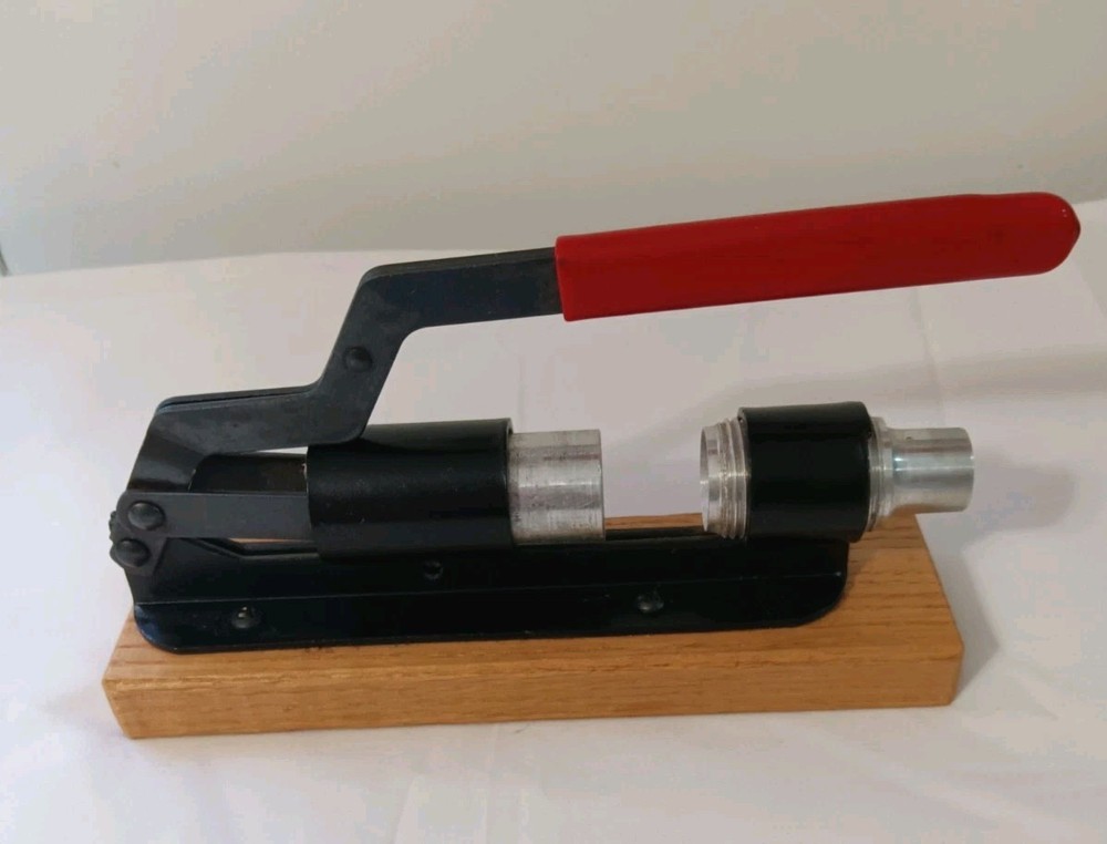 Vintage Adjustable Nutcracker Mounted on Wooden Block – Red Handle – 8” x 2½”