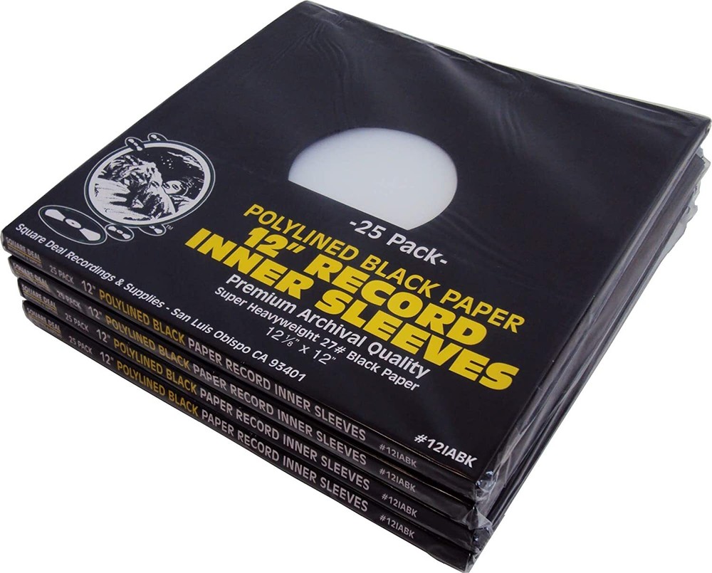 100x 12" Black Polylined Record Inner Sleeves COLORED Paper Plastic ARCHIVAL