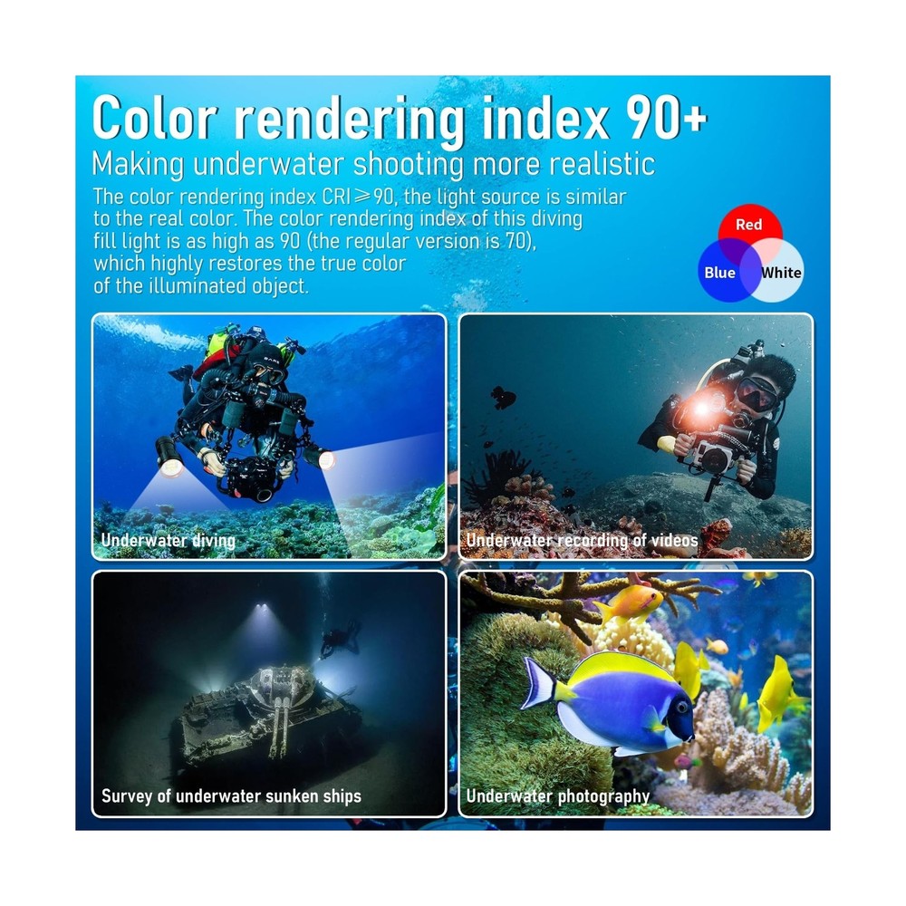 LetonPower B24 Dive Light Underwater Flashlight 9000Lumens Underwater Video L...