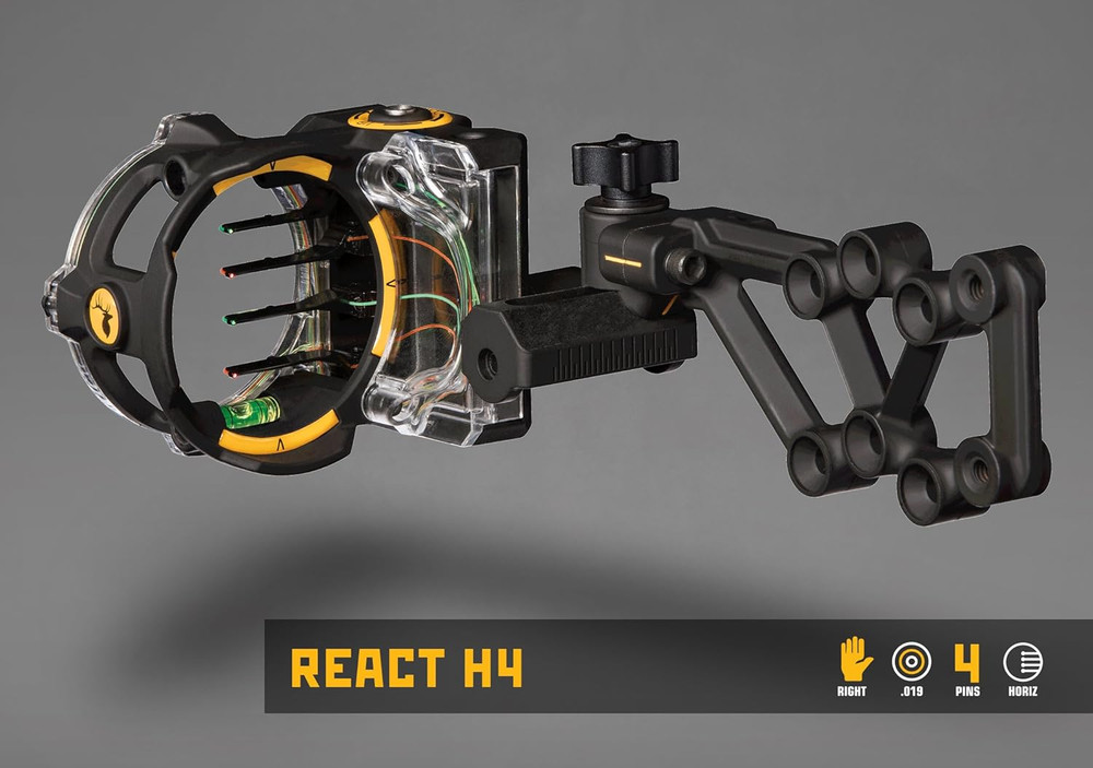 Trophy Ridge React H4 Bow Sight - 4 Pin Sight, Tool Less Windage and Elevation A