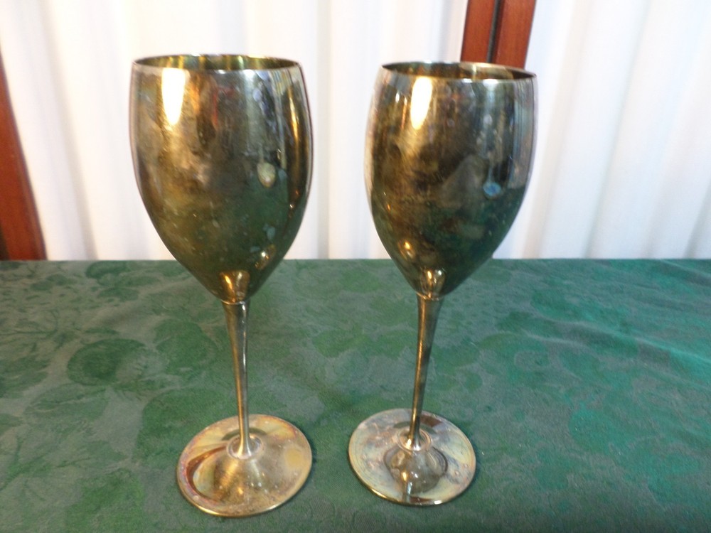 2pc E. & L. de Uberti Italian Silverplated Stemmed Goblets/Wine Glasses w/Case