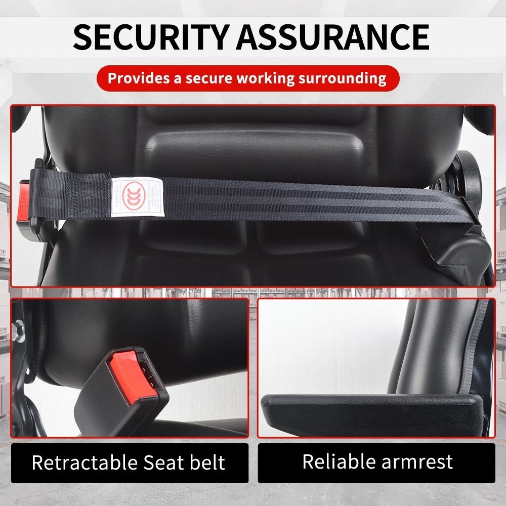 Universal Tractor Forklift Seat Excavator Adjustable Backrest Armrest Safty Belt