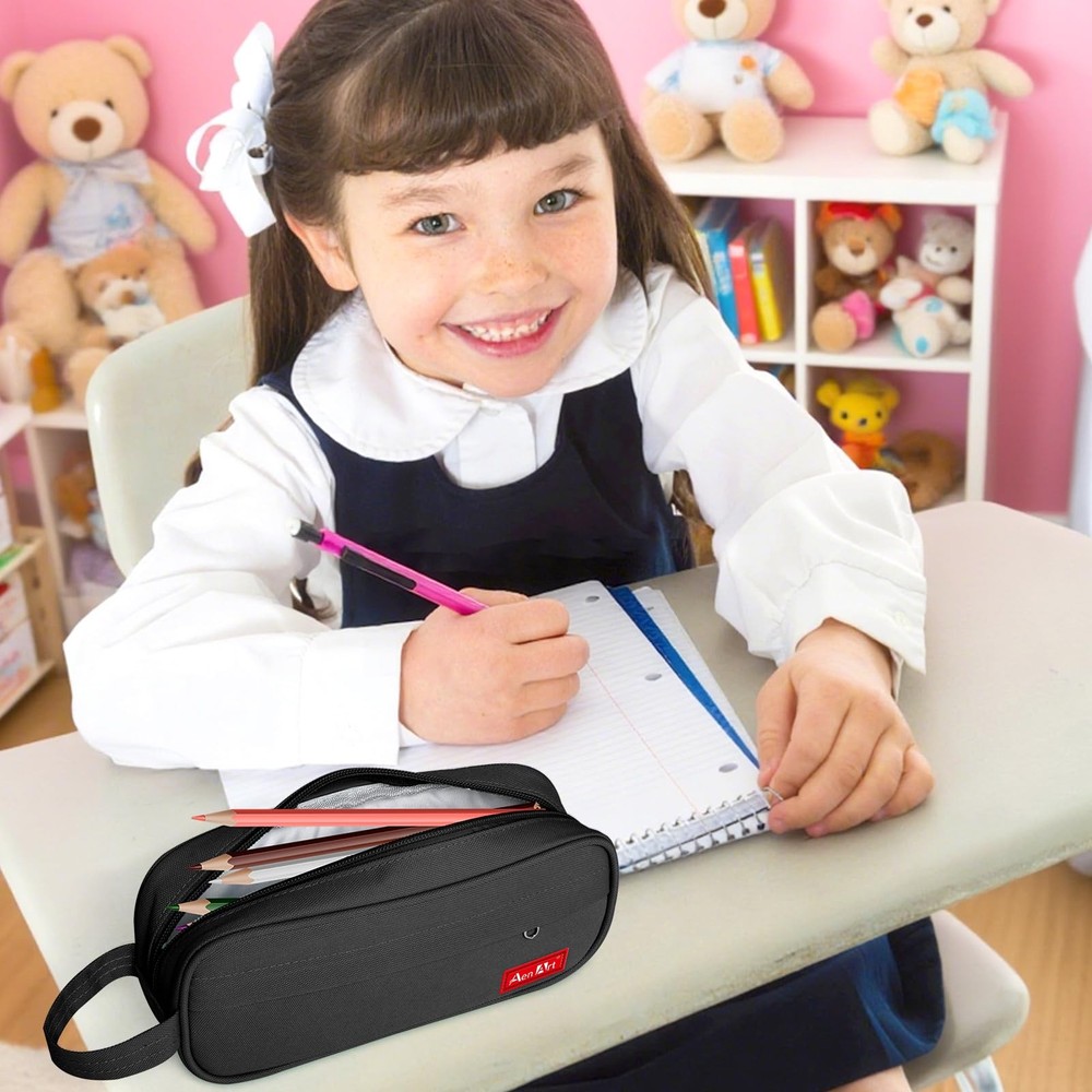 Pencil Case Zippered Pencil Box w/Handle Large Capacity Organizer Storage School