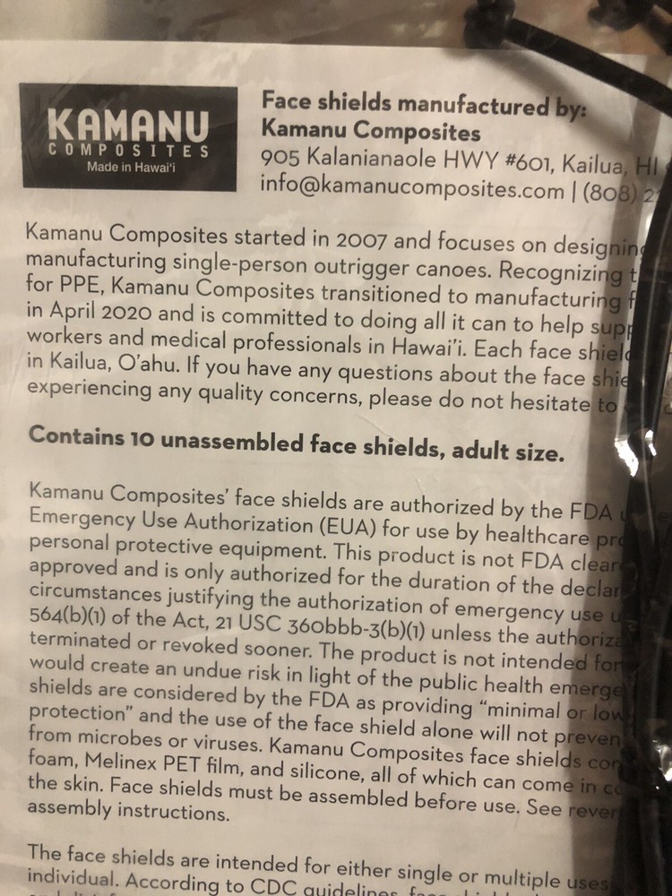 Kamanu Composite Hawaii 10 Pack Face Shield