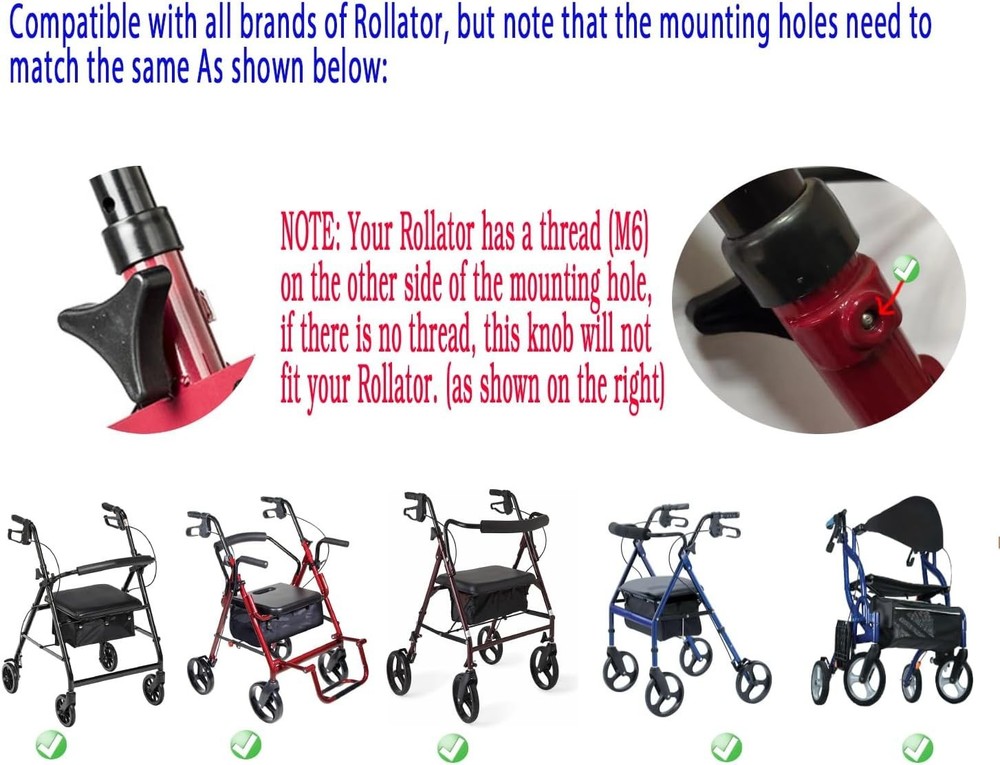 Adjustable Black Rollator Height Knob - Easy Install, Durable Aluminum Accessory