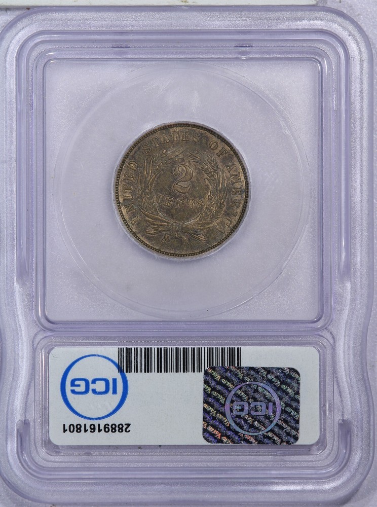 1868 Two Cent Piece 2c ICG AU55