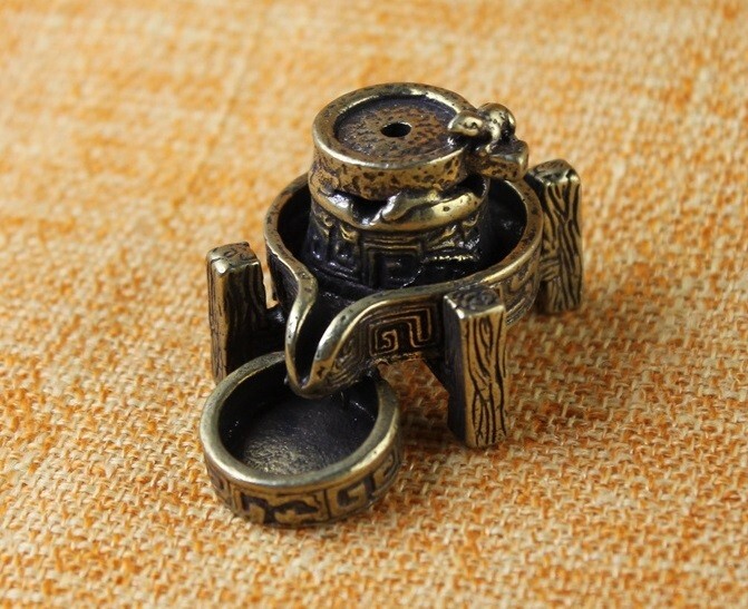 Brass Wheel Waterfall Incense Holder Statue Small Sculpture Tabletop Decor