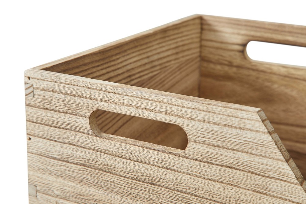 2-Pcs Natural Wood Stacking Open Front Decorative Storage Bin Modern