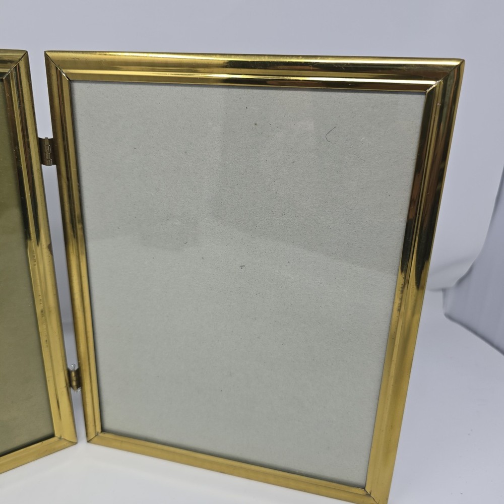 Solid brass lacquer coated polished double photo hinged frame 8x10" velvet back