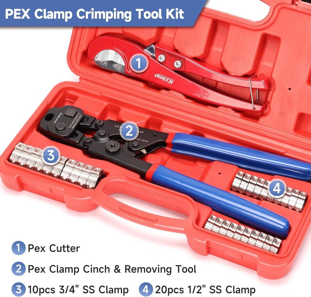 Durable Ergonomic PEX Crimper & Removable Clamp Tool - Ideal for Any PEX Project