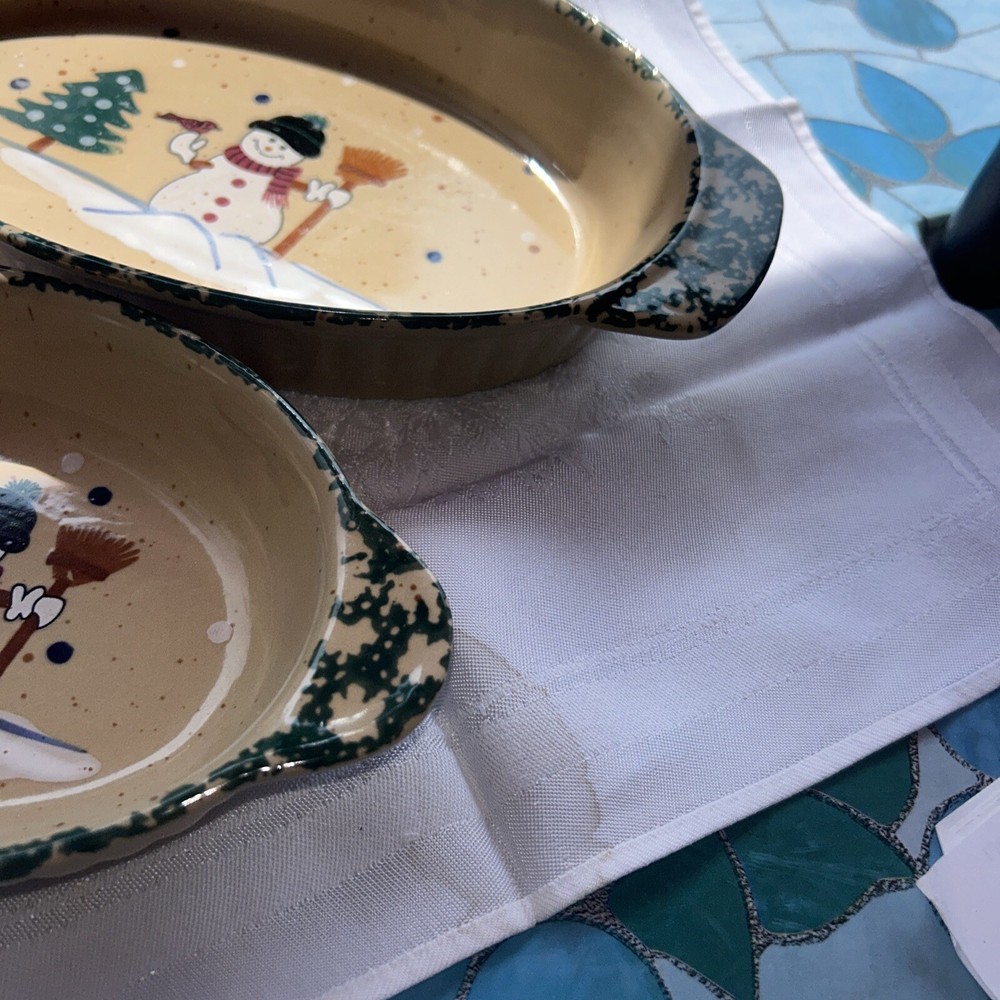 Christmas Snowman Stoneware Bakeware Casseroles Ceramic