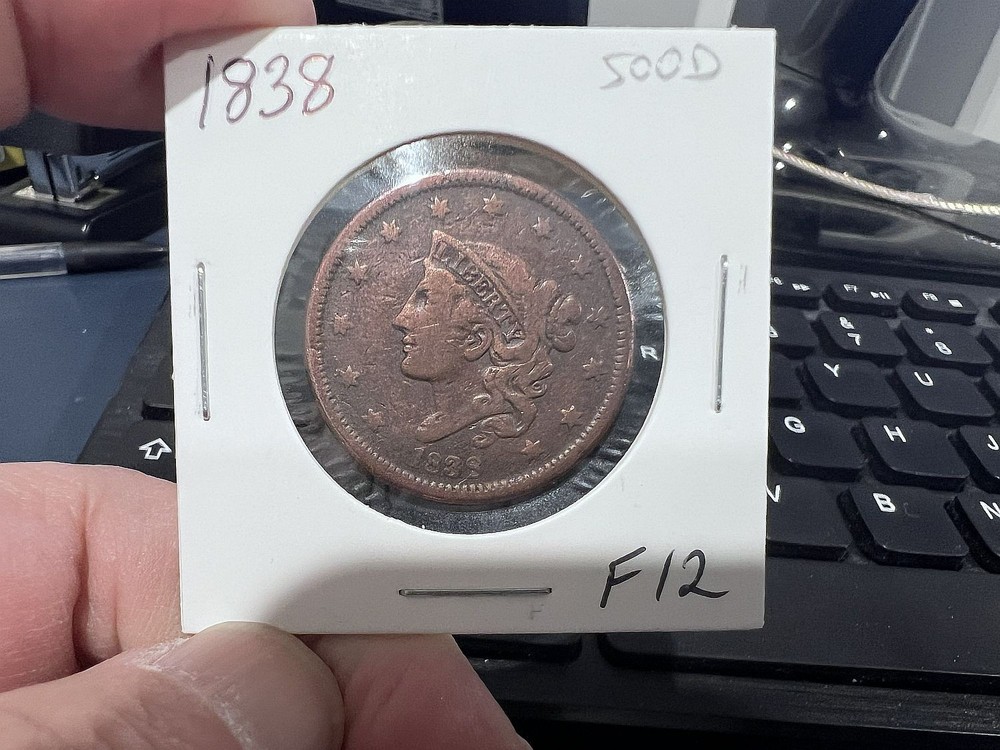 1838 1c Large Cent Coronet Head (500d)