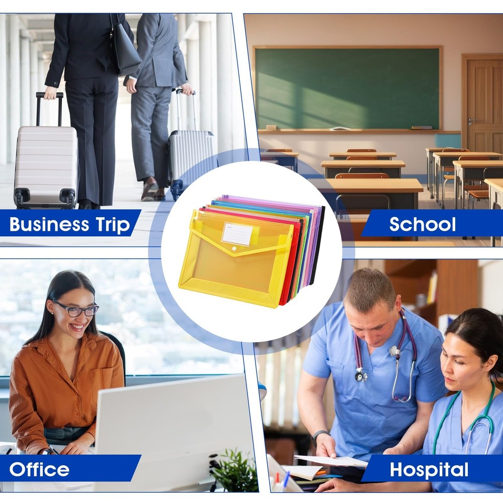 10 Pack Plastic Expanding File Folders, A4 Size Waterproof Documents Organize...