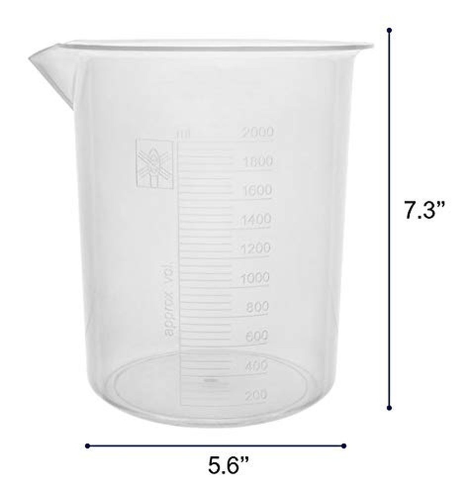 2000mL Plastic Beaker - Premium Polypropylene, 50ml Graduations - Autoclavable