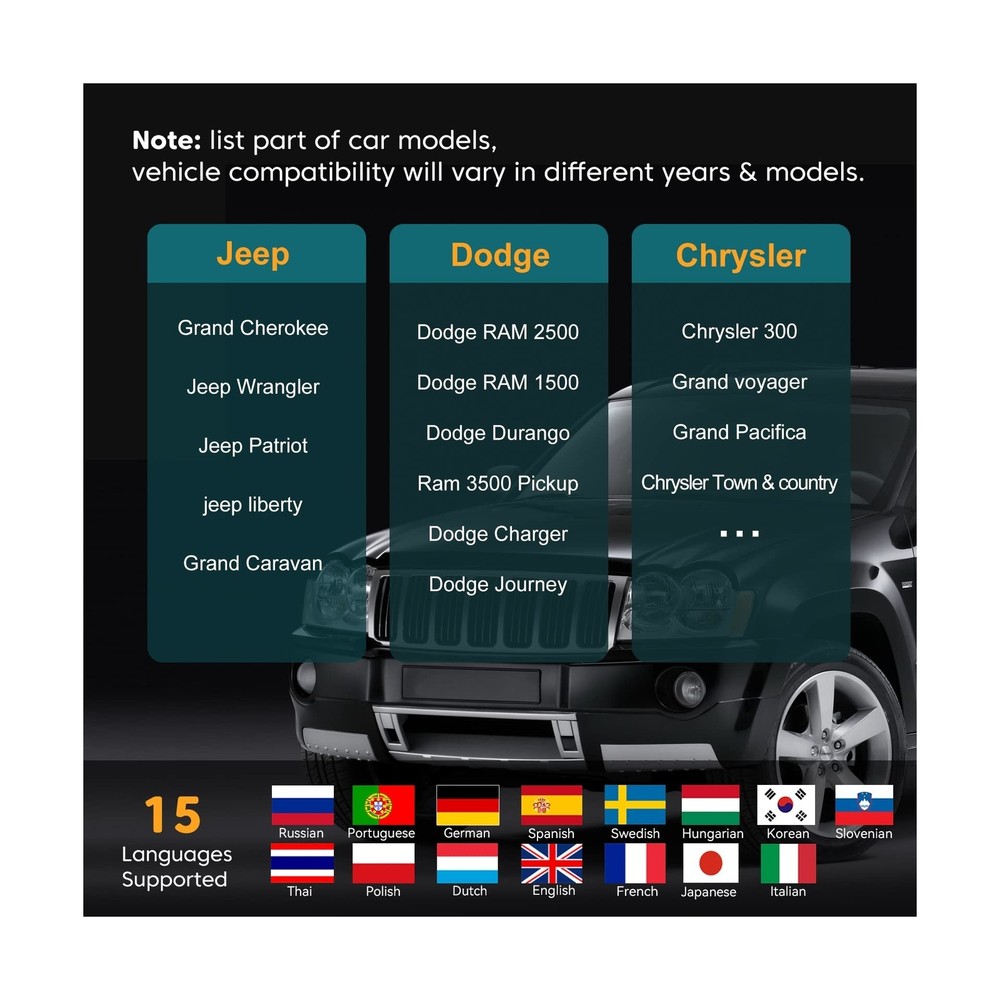 OBD2 Scanner, All System Code Reader for Dodge Chrysler Jeep Car Scanner with...