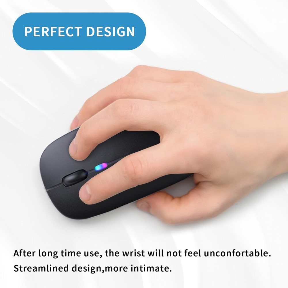 Wireless Bluetooth Mouse, Rechargeable, LED, Silent, Ultra-thin Design Portable