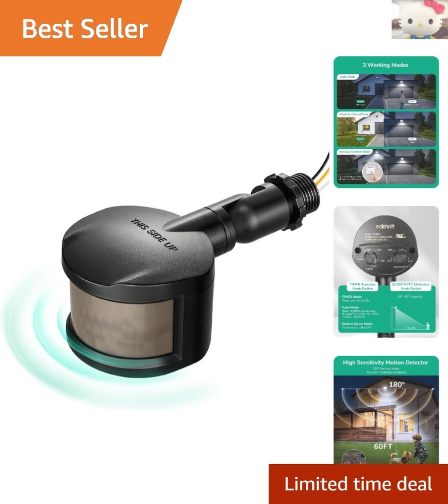 180-Degree Adjustable Motion Sensor for Security Floodlights -  Listed, Black