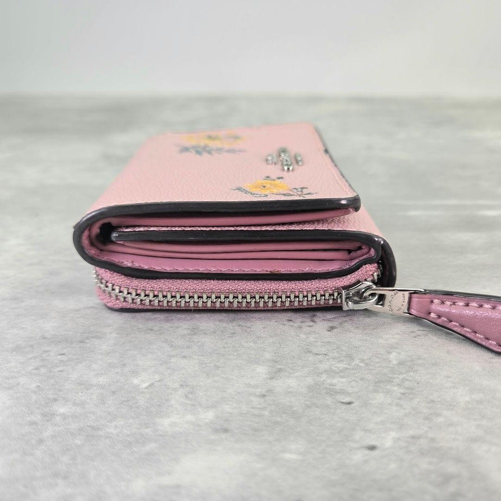 COACH Floral Print Leather Tri-Fold Wallet