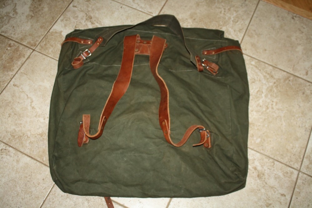 Large Olive Green Canvas Duluth Pack Leather #4 Camping Hiking Sack Backpack