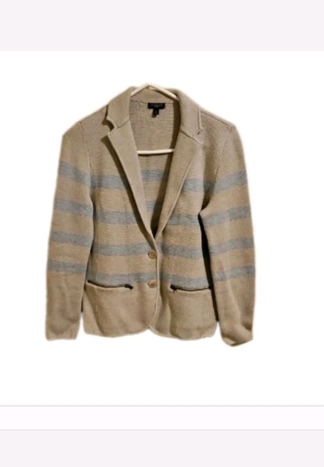 Talbots Size Petite Small Stripe Blazer Sweater Jacket