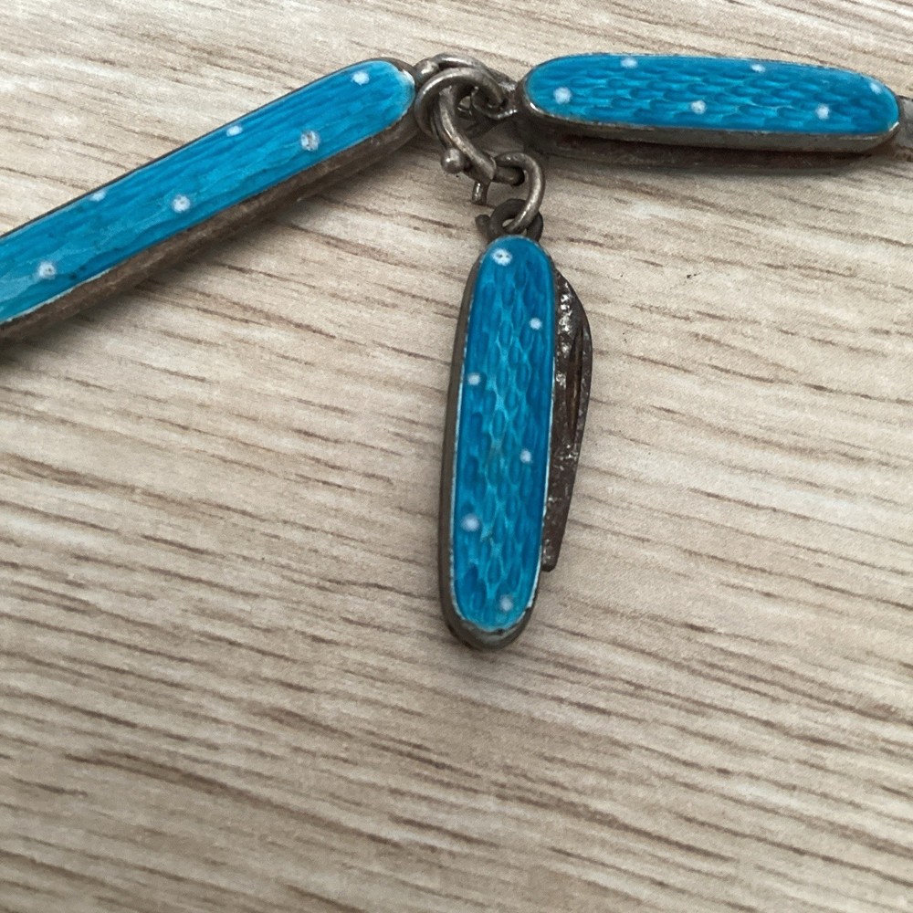 Antique Art Deco Solid Silver And Guilloche Enamel Chatelaine Button Hook