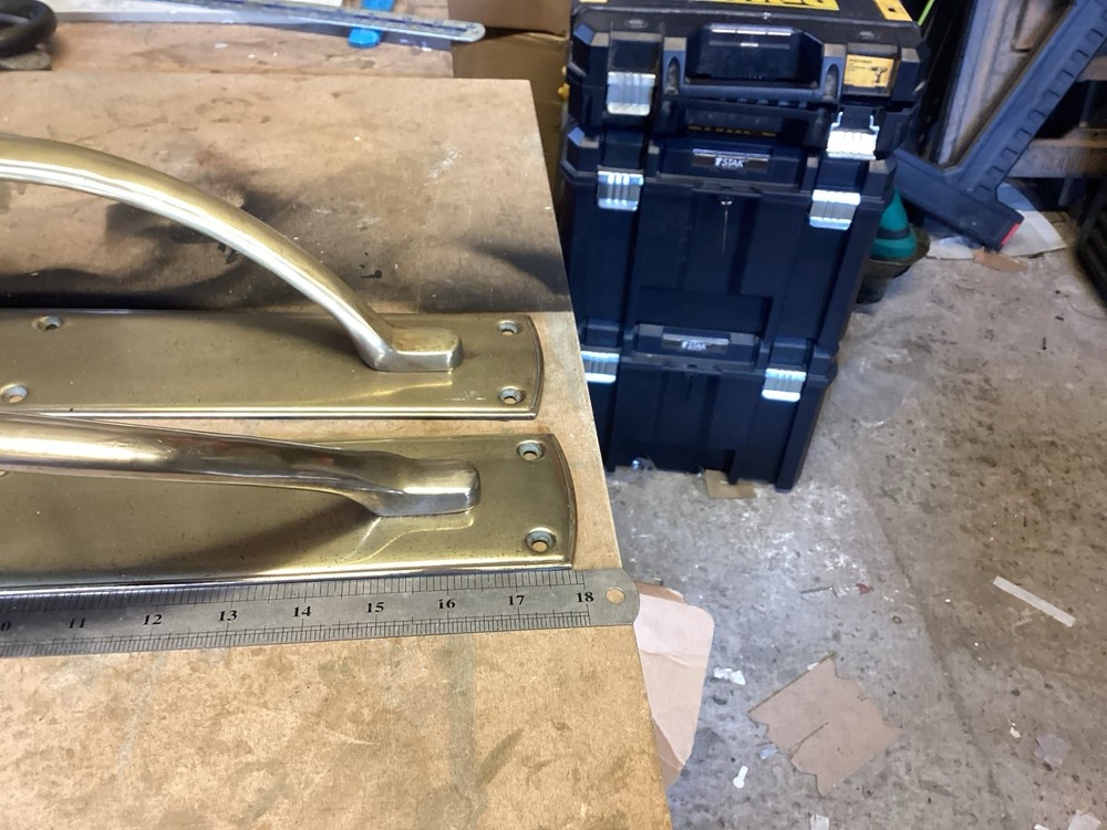 RECLAIMED SOLID BRASS DOOR PULLS PUB / SHOP /BANK PAIR