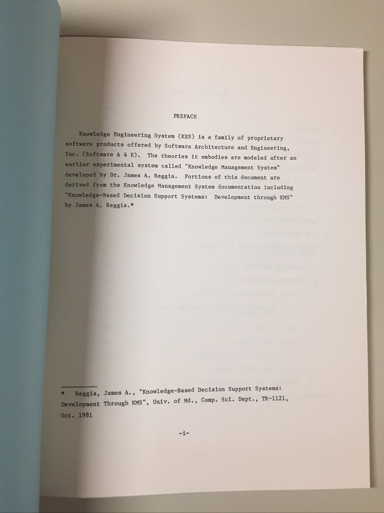 Vintage 84' SOFTWARE A&E KNOWLEDGE ENGINEERING SYSTEM General Description Manual