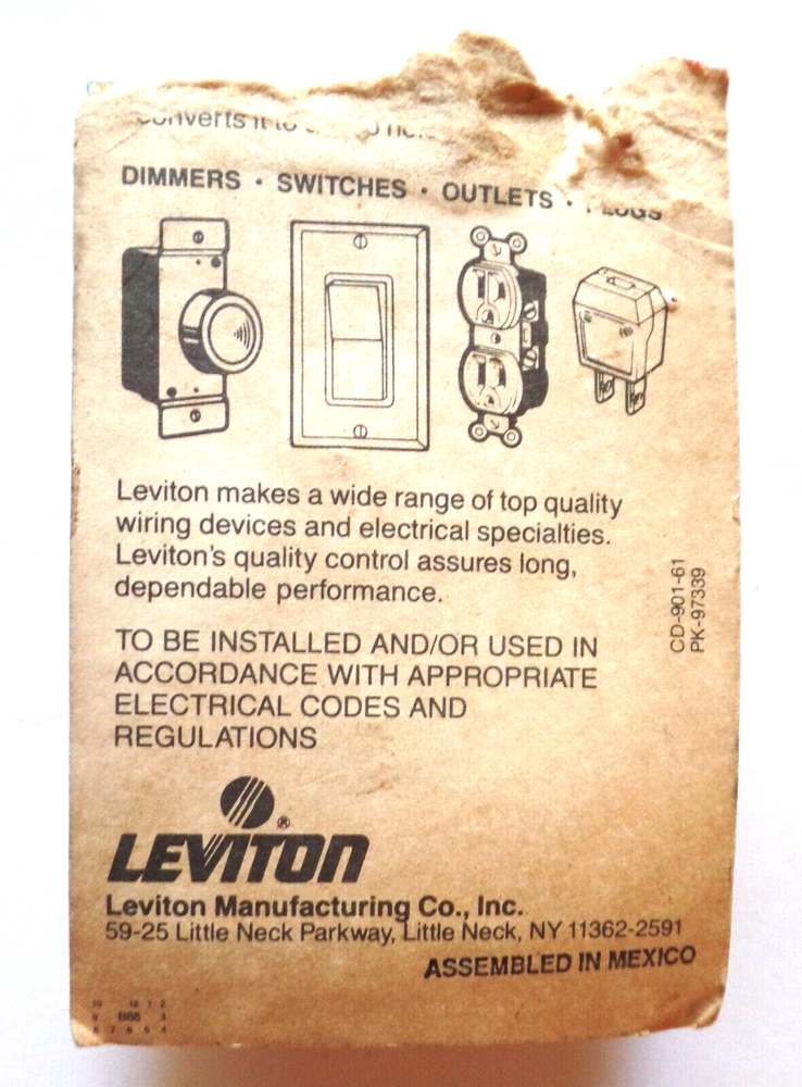 Vintage LEVITON PLUG Catalog #801-61 New in Torn Package