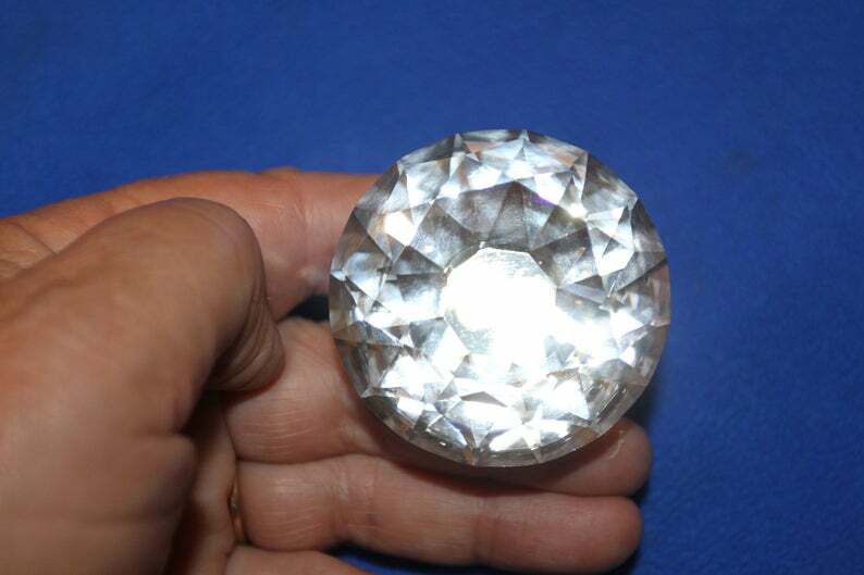 (4) 4 Large Crystal Look Glass Knob Pulls Diamond Cut Solid, 2" dia., HW-DL2