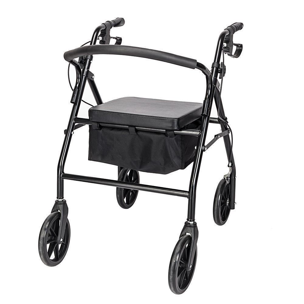 Adjustable Senior Rollator Walker W/ 8" Wheels Soft Padded Seat Folding Rolling