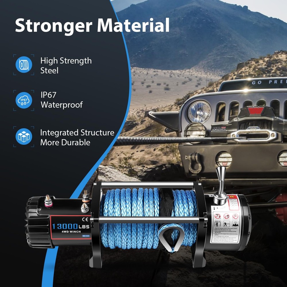 13000LBS Winch Kit Synthetic Rope Wireless Remote Control Box