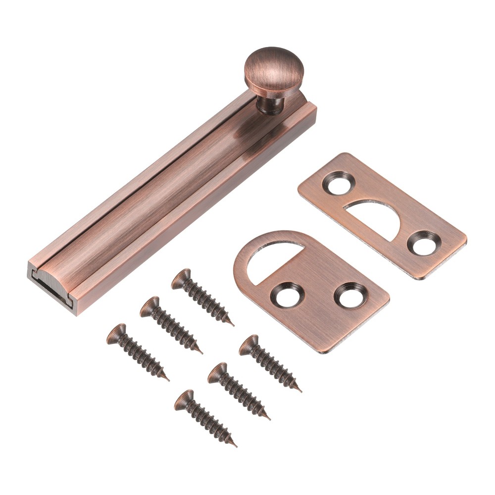 3" Solid Brass Surface Bolt, Brushed Slide Latch Door Lock, Red Bronze
