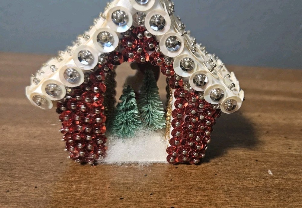 Vintage LeeWards ELF PIXIE HOUSE Bead Sequin Christmas Ornament Kit