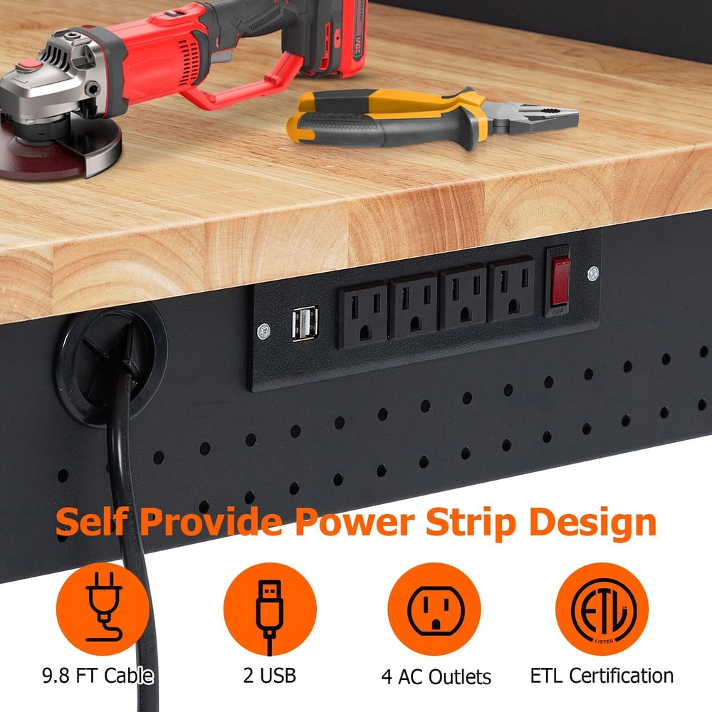 🔥48" Workbench Adjustable Height Workstation with Drawer Storage Backplate 2000