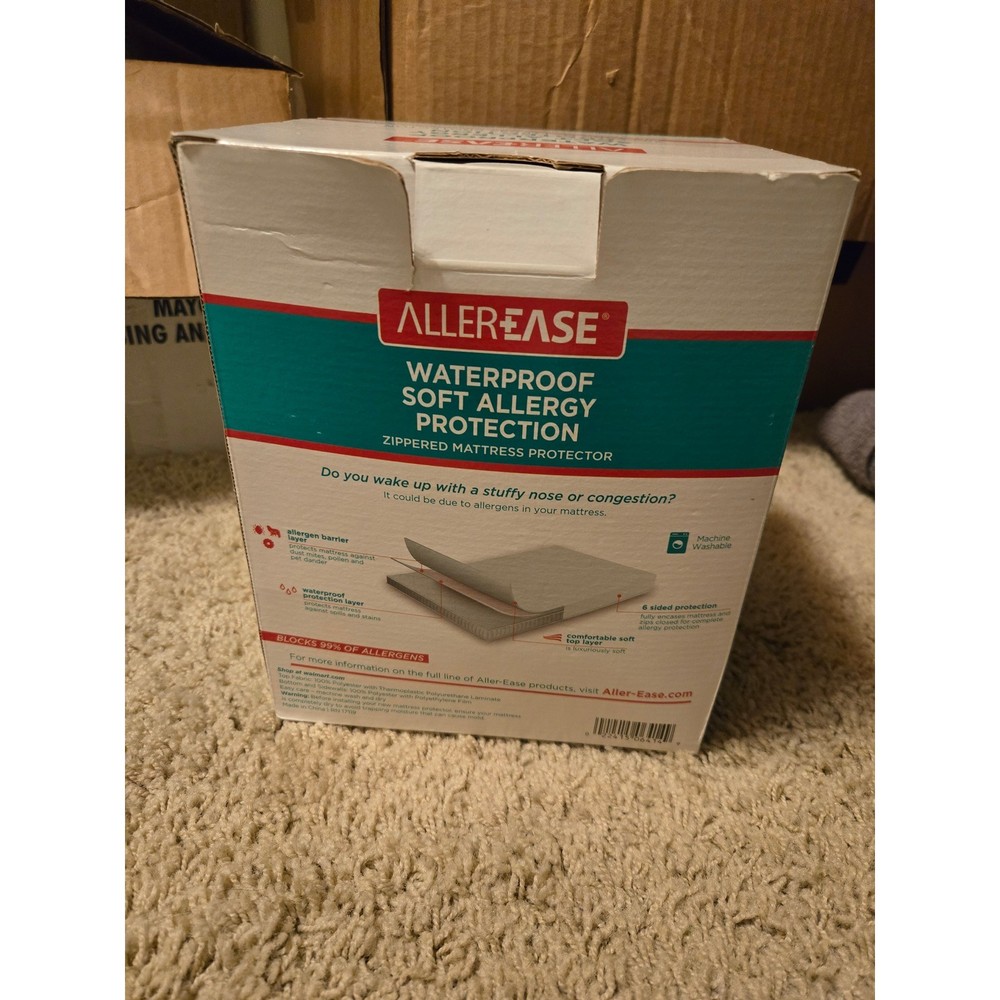Allerease Queen Waterproof Zippered Mattress Protector Allergy Protection White