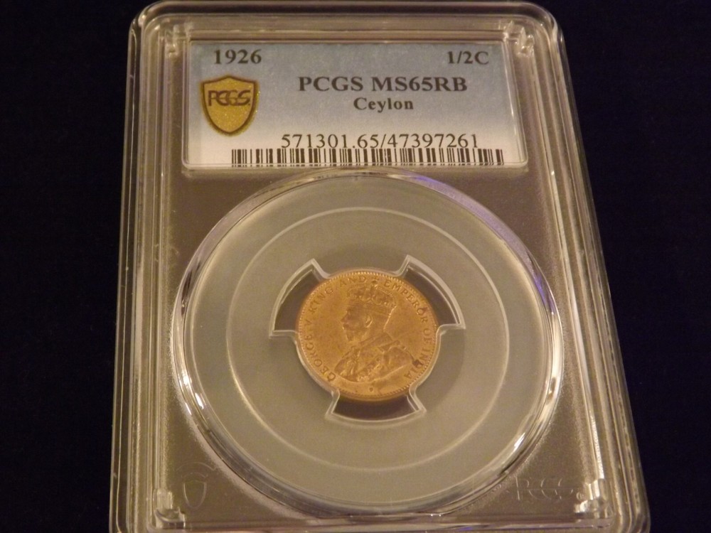 1926    1/2 C          CEYLON            PCGS  MS 65 RB