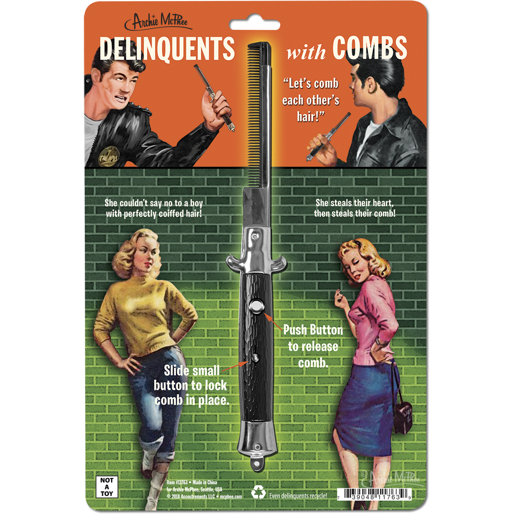 Switchblade Comb - 50's greaser folding comb costume prop - Archie McPhee