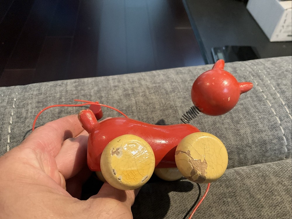 Vintage Wooden Cat Pull Toy 4”