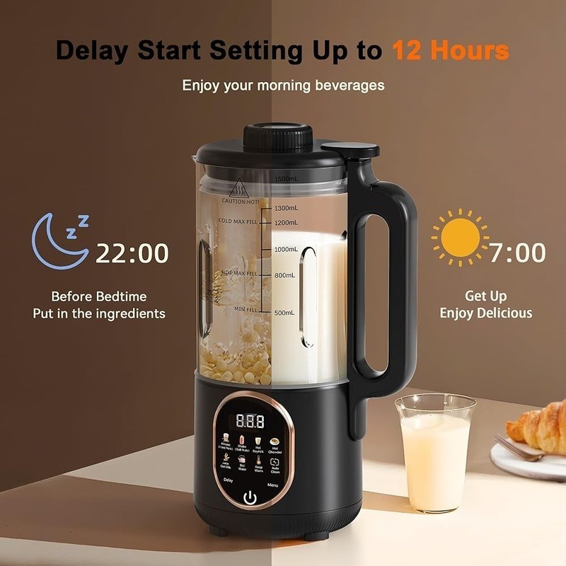 10-in-1 Nut Milk Maker Soy Milk Machine Automatic Blender W/ Cleaning Function