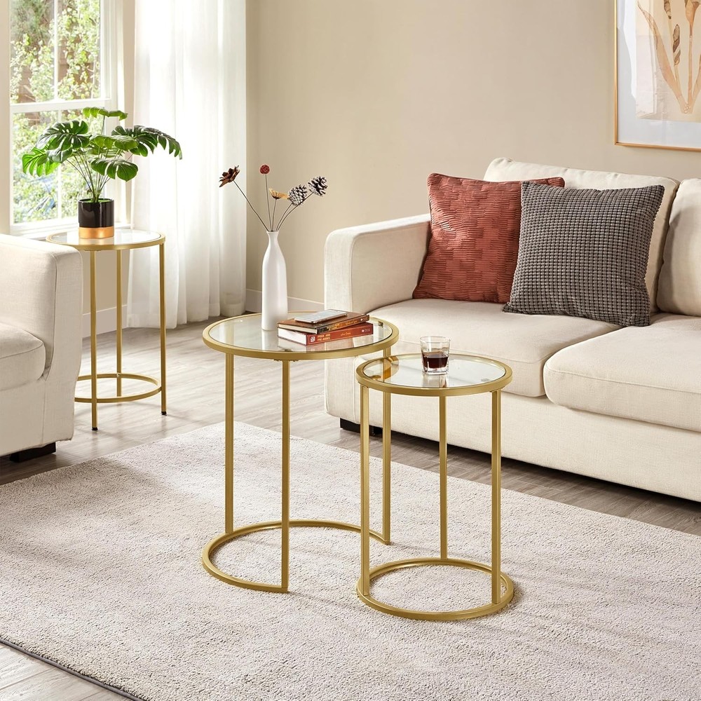 NEW Yaheetech Round Nesting Side Table Stacking Coffee Table, Set of 2 Circula