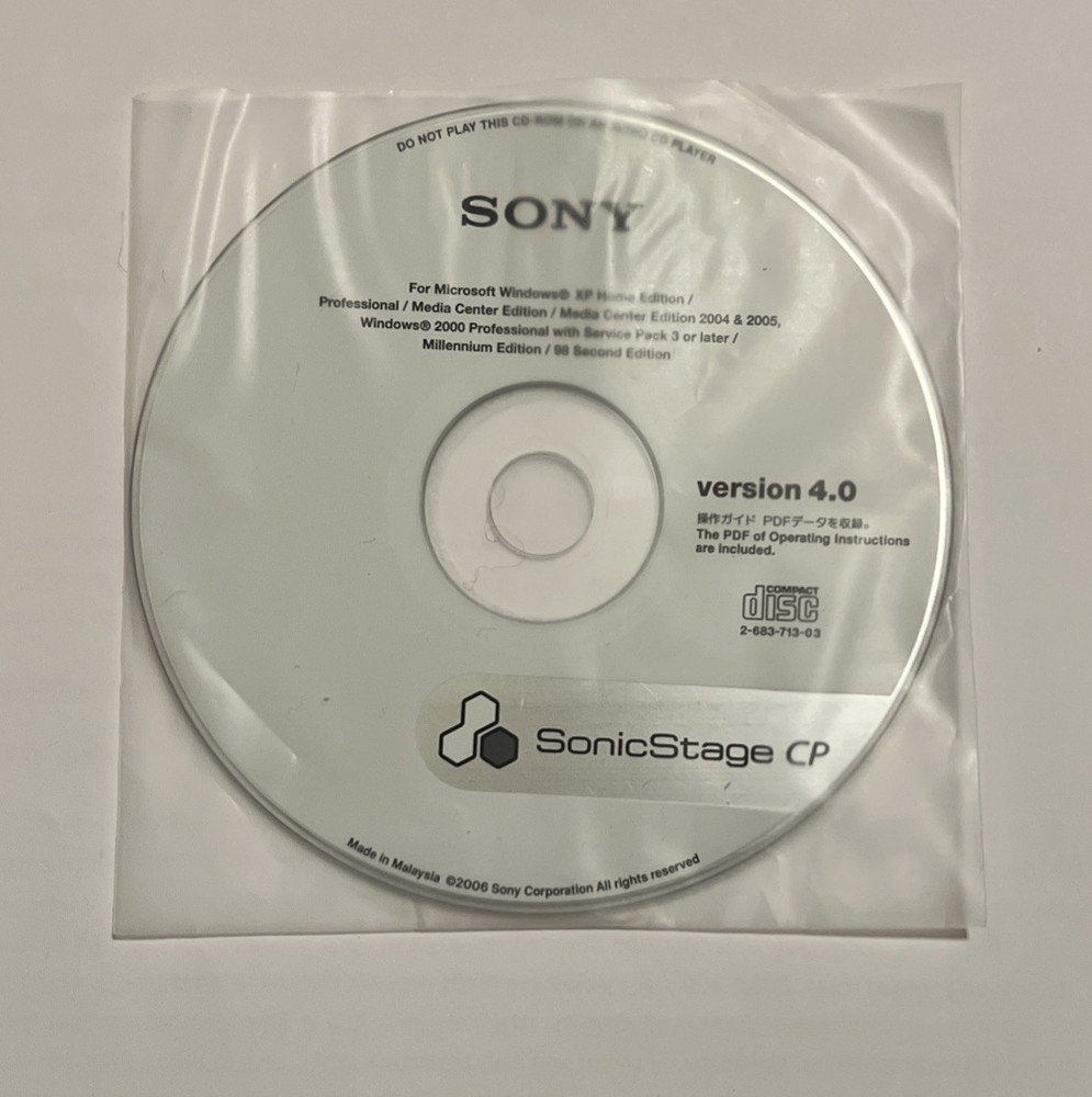 Sony SonicStage Version 4.0 For Walkman CD-ROM - Rare!
