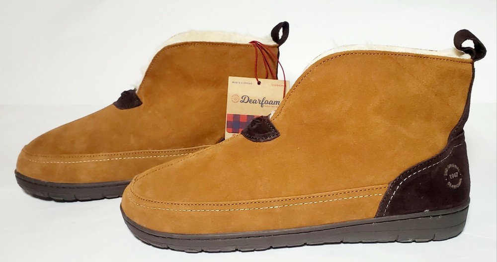 Dearfoams Men's Suede Notch Boot Slipper Chestnut Size 9, 10, 11